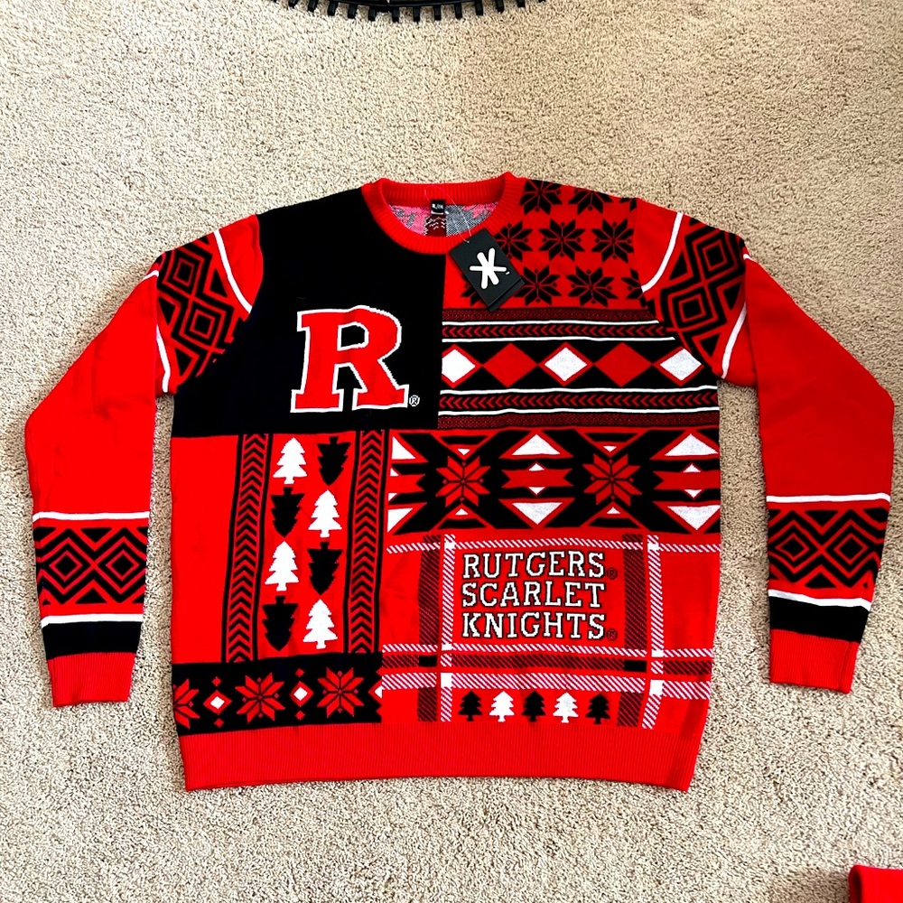 NWT- officially licensed -Rutgers Scarlett Knights Christmas sweater. 2XLT